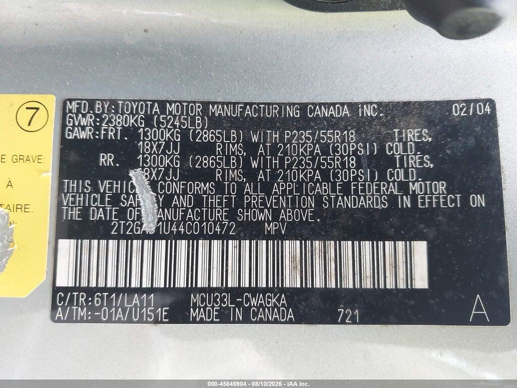 2T2GA31U44C010472 2004 LEXUS RX 330 photo no. 9