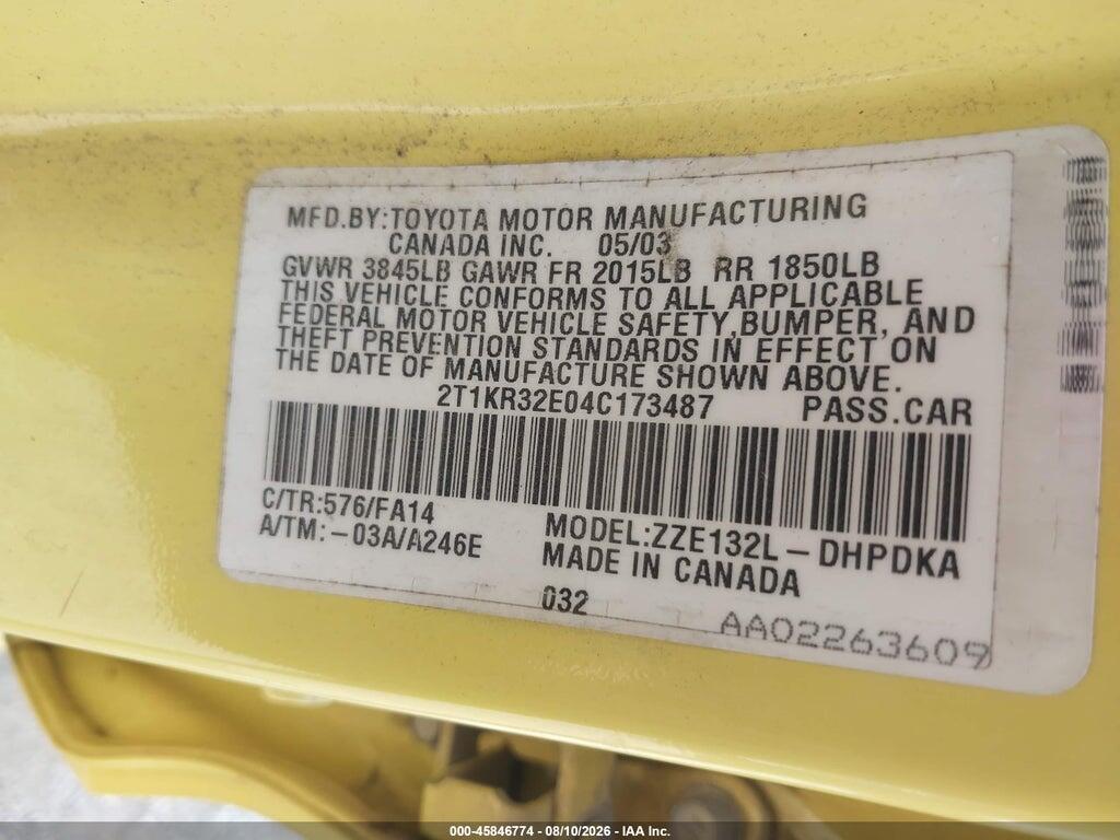 2T1KR32E04C173487 2004 TOYOTA MATRIX photo no. 9