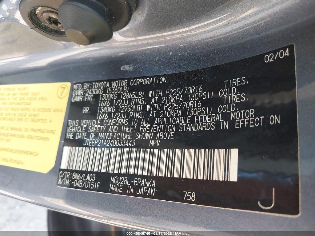 JTEEP21A240033443 2004 TOYOTA HIGHLANDER photo no. 9