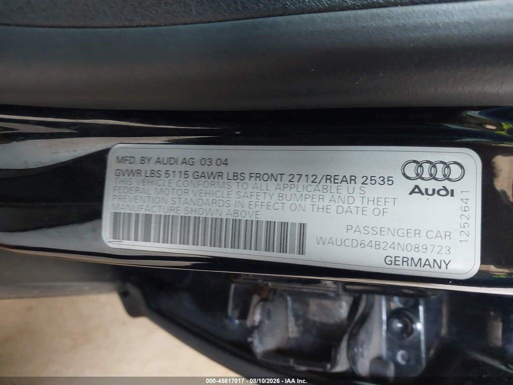 WAUCD64B24N089723 2004 AUDI A6 photo no. 9
