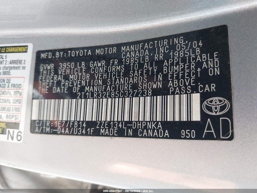 2T1LR32E85C327238 2005 TOYOTA MATRIX photo no. 9