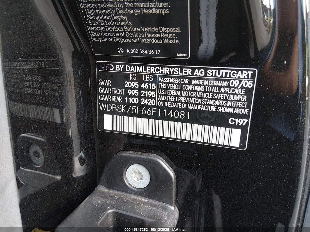 WDBSK75F66F114081 2006 MERCEDES-BENZ SL 500 photo no. 9