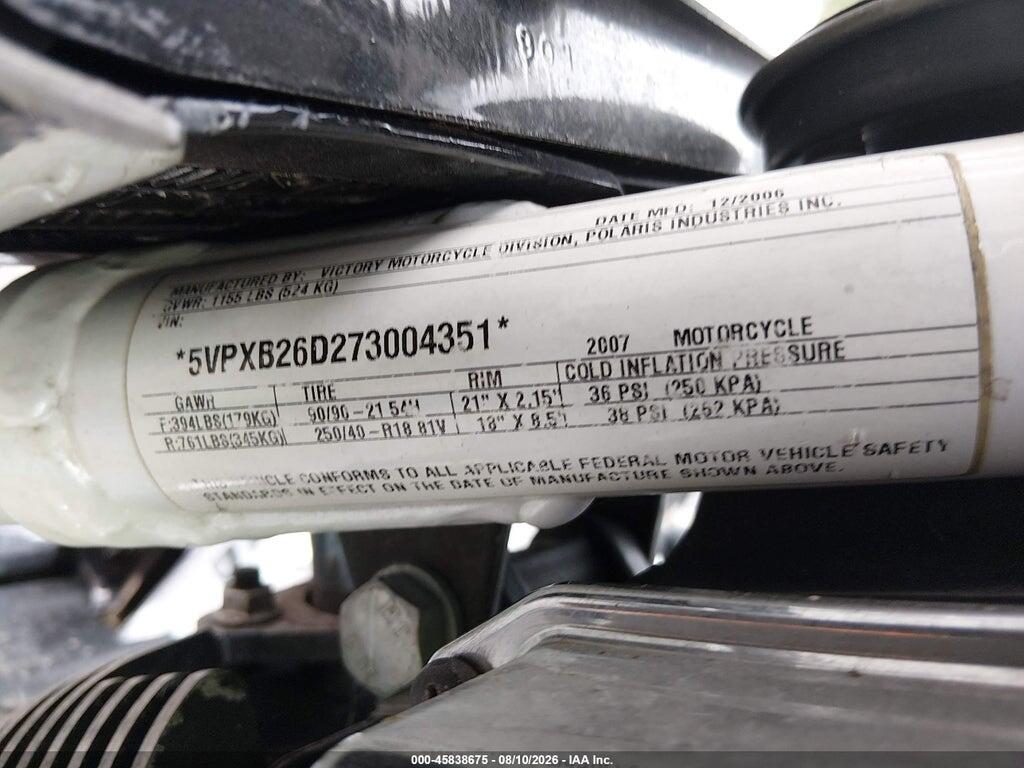 5VPXB26D273004351 2007 VICTORY MOTORCYCLES VEGAS photo no. 10