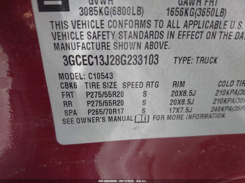 3GCEC13J28G233103 2008 CHEVROLET SILVERADO 1500 photo no. 9