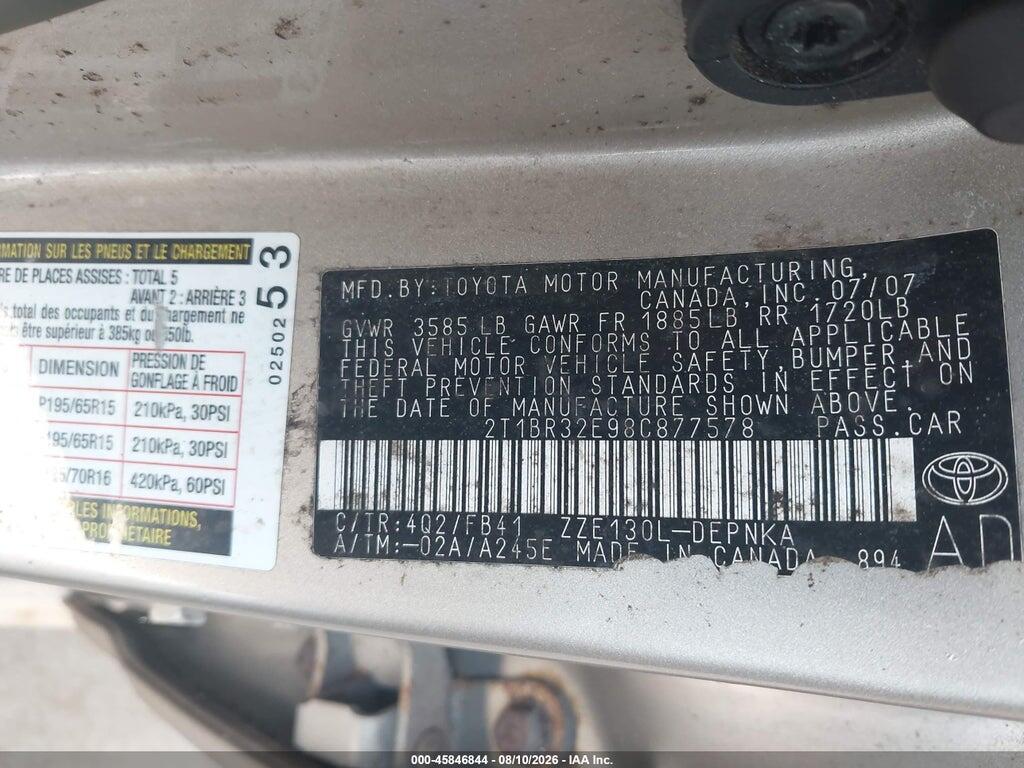 2T1BR32E98C877578 2008 TOYOTA COROLLA photo no. 9