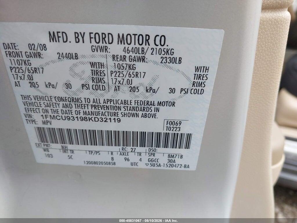 1FMCU93198KD32119 2008 FORD ESCAPE photo no. 9
