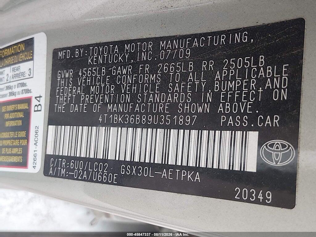 4T1BK36B89U351897 2009 TOYOTA AVALON photo no. 9