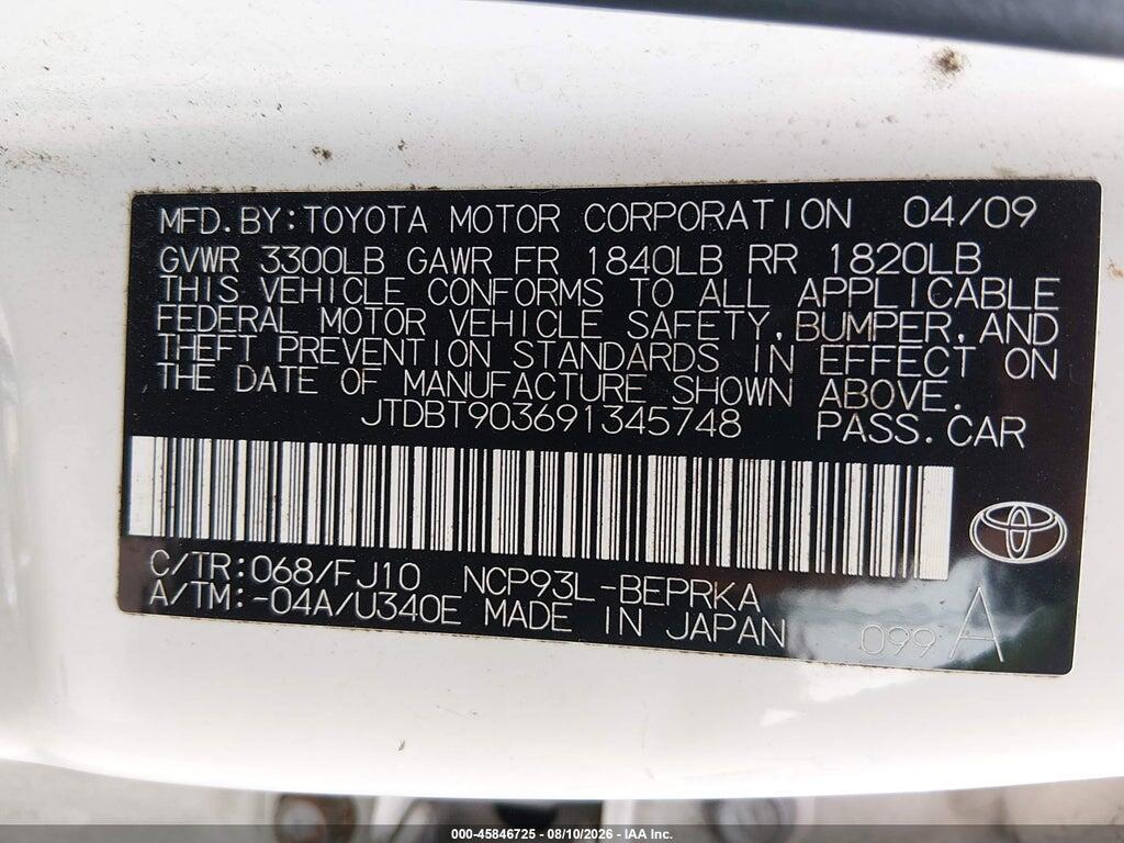 JTDBT903691345748 2009 TOYOTA YARIS photo no. 9
