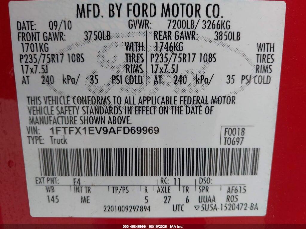 1FTFX1EV9AFD69969 2010 FORD F-150 photo no. 9