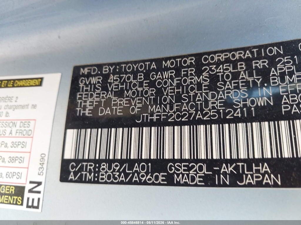 JTHFF2C27A2512411 2010 LEXUS IS 250C photo no. 9
