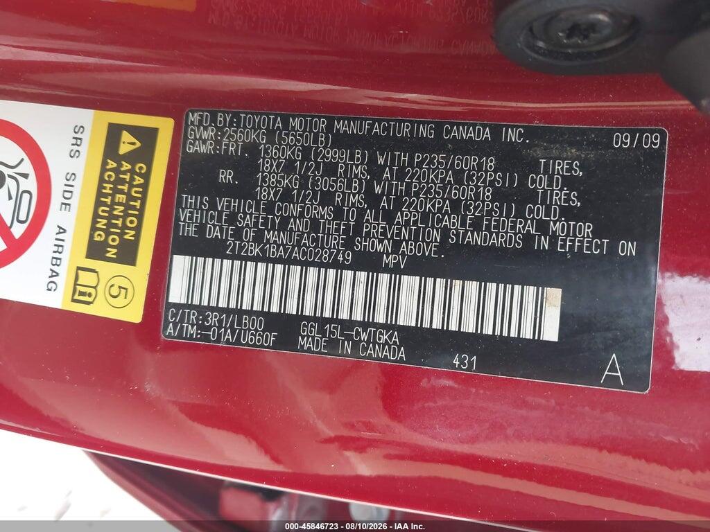 2T2BK1BA7AC028749 2010 LEXUS RX 350 photo no. 9