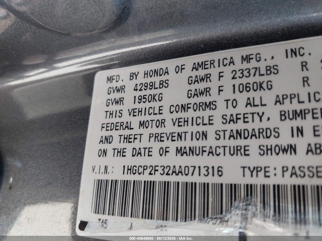 1HGCP2F32AA071316 2010 HONDA ACCORD photo no. 9