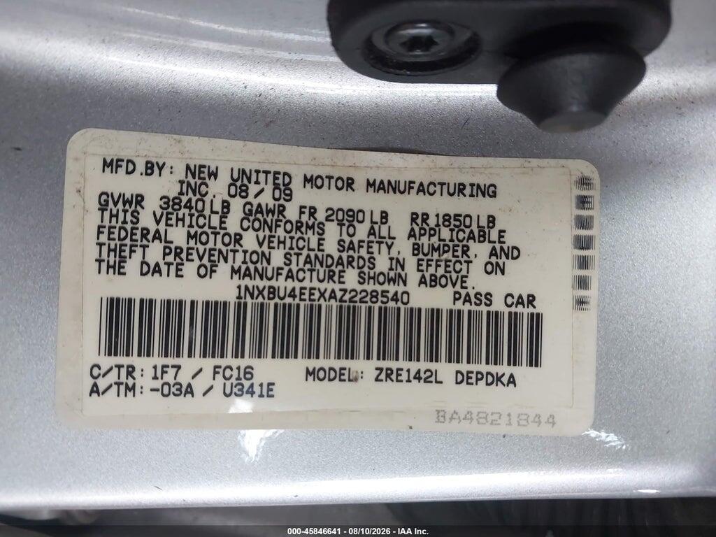 1NXBU4EEXAZ228540 2010 TOYOTA COROLLA photo no. 9