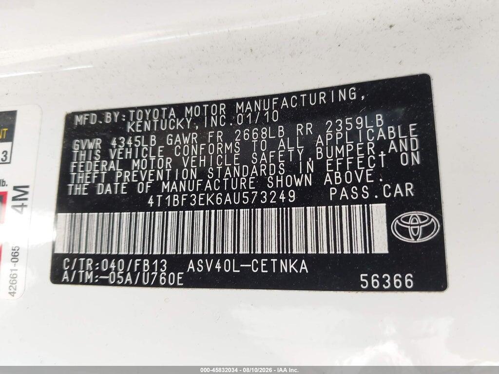 4T1BF3EK6AU573249 2010 TOYOTA CAMRY photo no. 9
