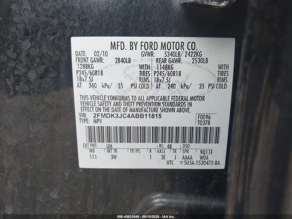 2FMDK3JC4ABB11815 2010 FORD EDGE photo no. 9