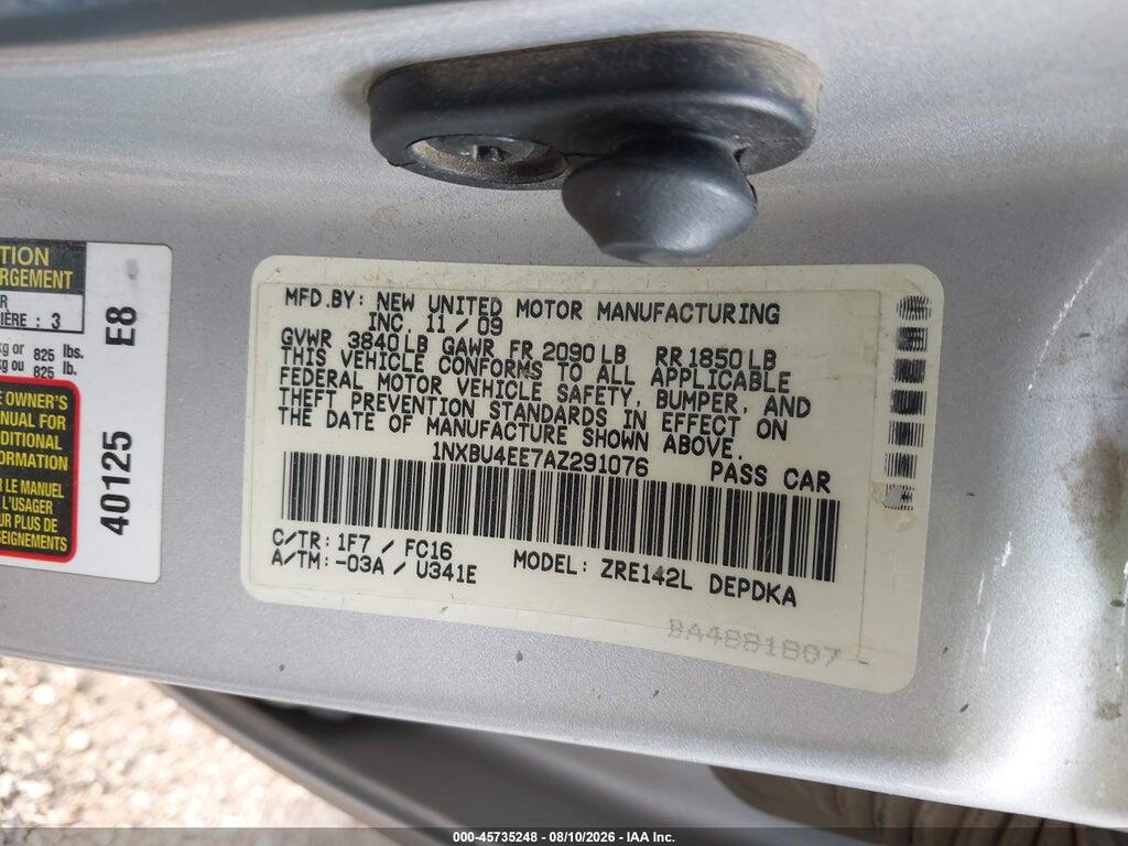 1NXBU4EE7AZ291076 2010 TOYOTA COROLLA photo no. 9