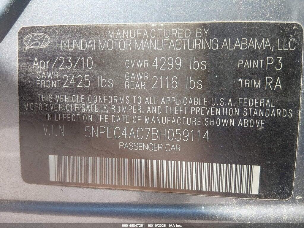 5NPEC4AC7BH059114 2011 HYUNDAI SONATA photo no. 9