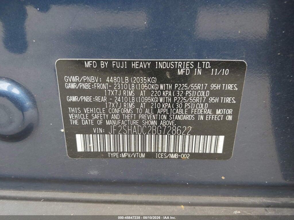 JF2SHADC2BG728622 2011 SUBARU FORESTER photo no. 9