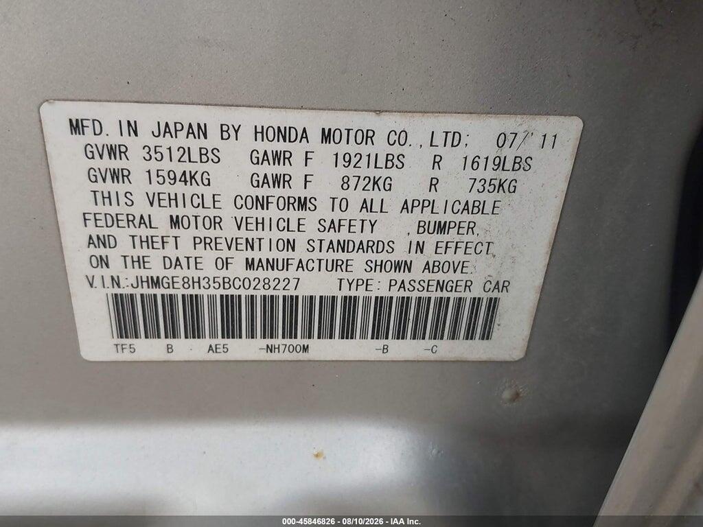 JHMGE8H35BC028227 2011 HONDA FIT photo no. 9
