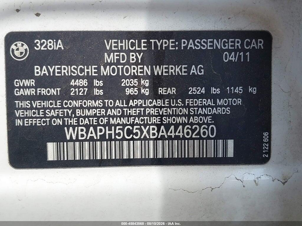WBAPH5C5XBA446260 2011 BMW 328I photo no. 9