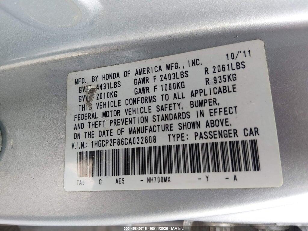 1HGCP2F86CA032808 2012 HONDA ACCORD photo no. 9