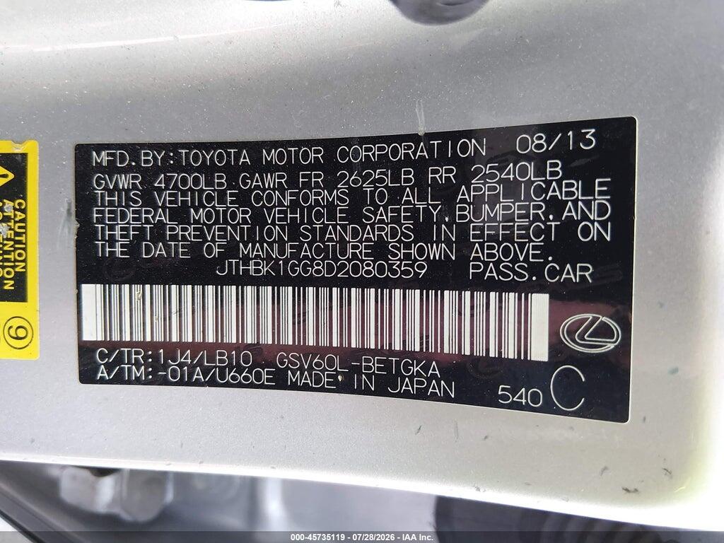 JTHBK1GG8D2080359 2013 LEXUS ES 350 photo no. 9