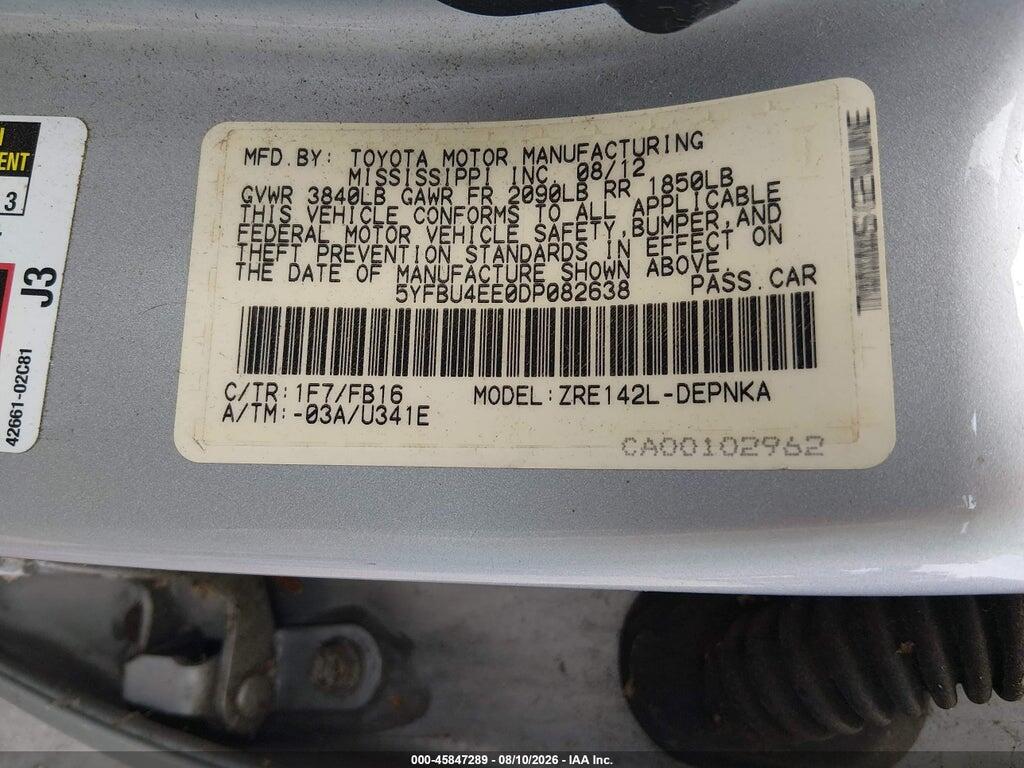 5YFBU4EE0DP082638 2013 TOYOTA COROLLA photo no. 9
