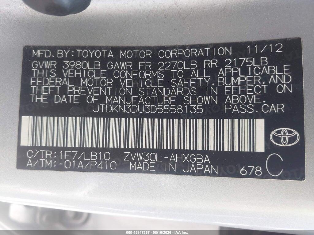 JTDKN3DU3D5558135 2013 TOYOTA PRIUS photo no. 9