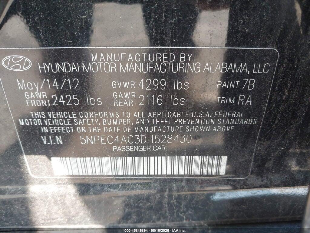 5NPEC4AC3DH528430 2013 HYUNDAI SONATA photo no. 9