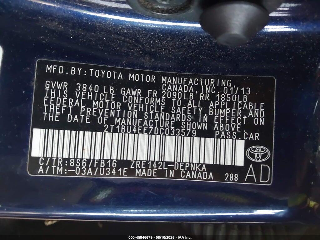 2T1BU4EE7DC033579 2013 TOYOTA COROLLA photo no. 9