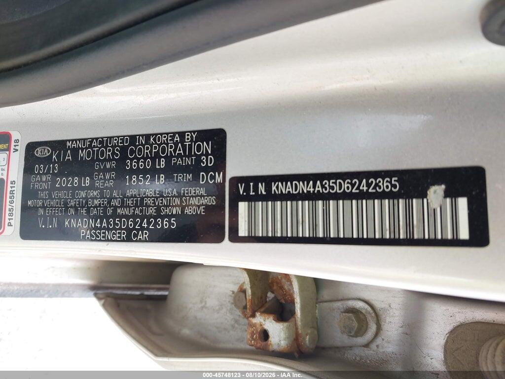 KNADN4A35D6242365 2013 KIA RIO photo no. 9