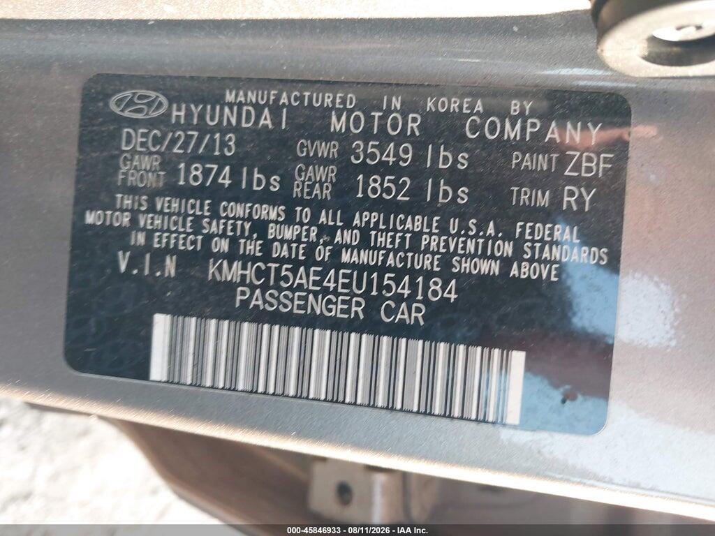 KMHCT5AE4EU154184 2014 HYUNDAI ACCENT photo no. 9