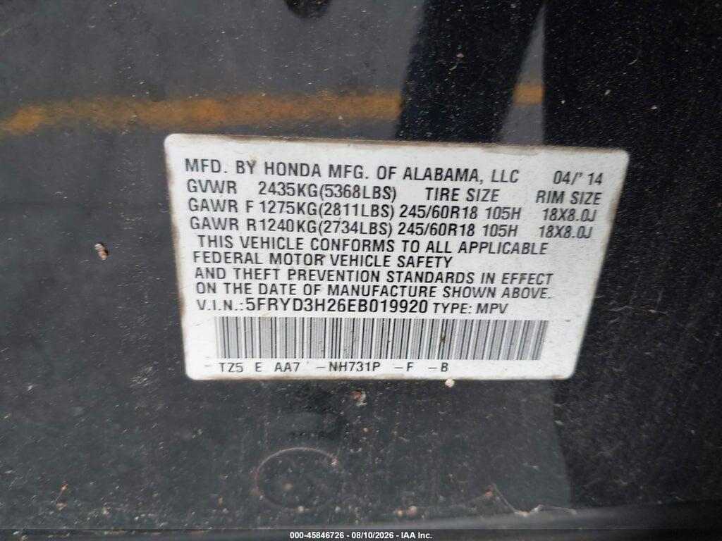 5FRYD3H26EB019920 2014 ACURA MDX photo no. 9