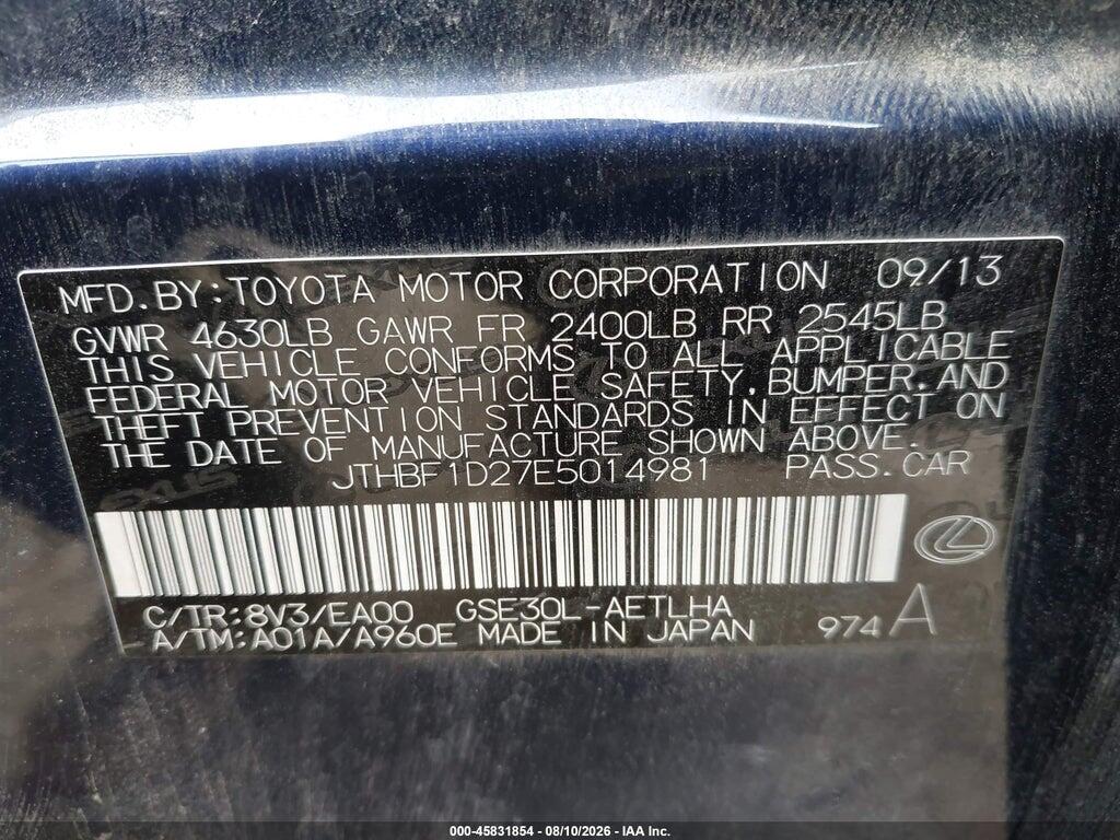 JTHBF1D27E5014981 2014 LEXUS IS 250 photo no. 9