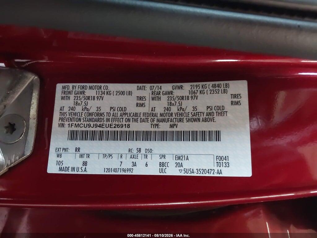 1FMCU9J94EUE26918 2014 FORD ESCAPE photo no. 9