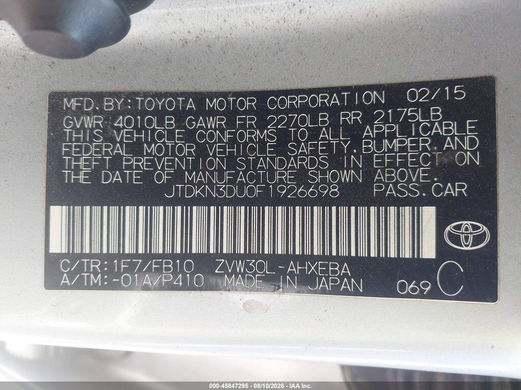 JTDKN3DU0F1926698 2015 TOYOTA PRIUS photo no. 9