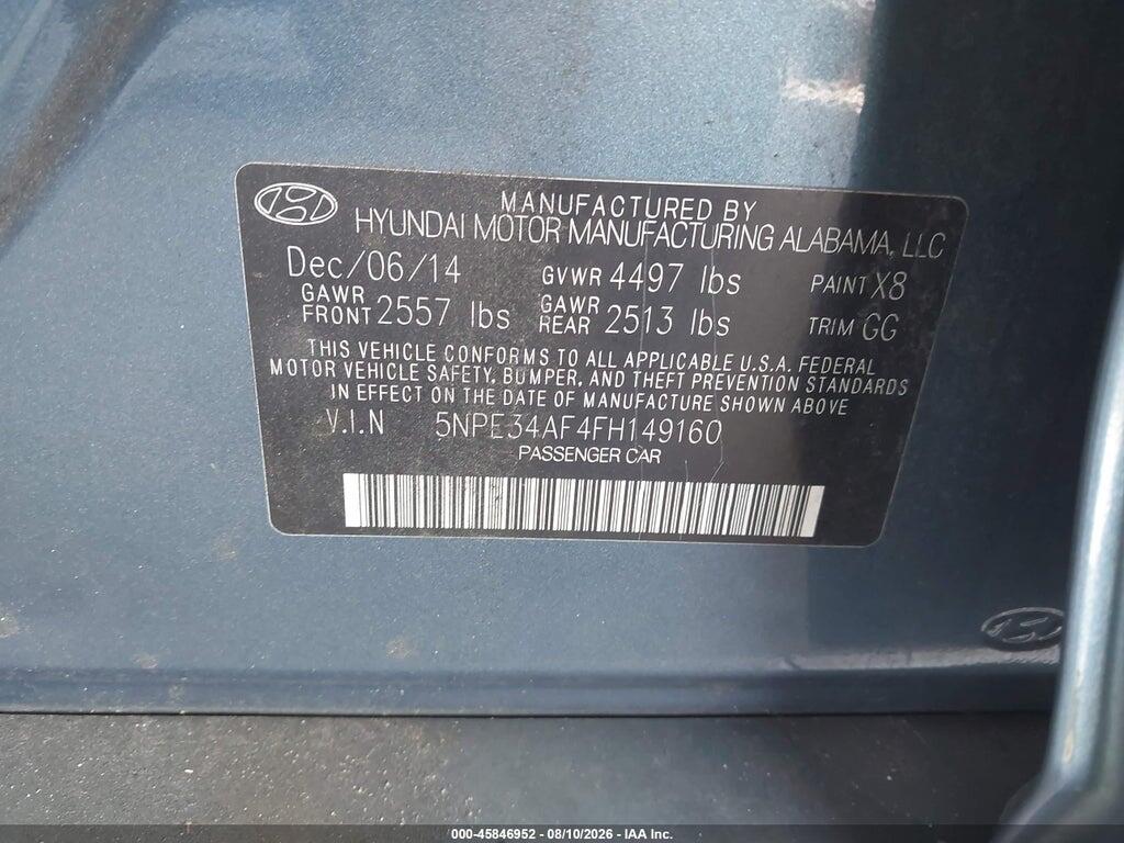 5NPE34AF4FH149160 2015 HYUNDAI SONATA photo no. 9