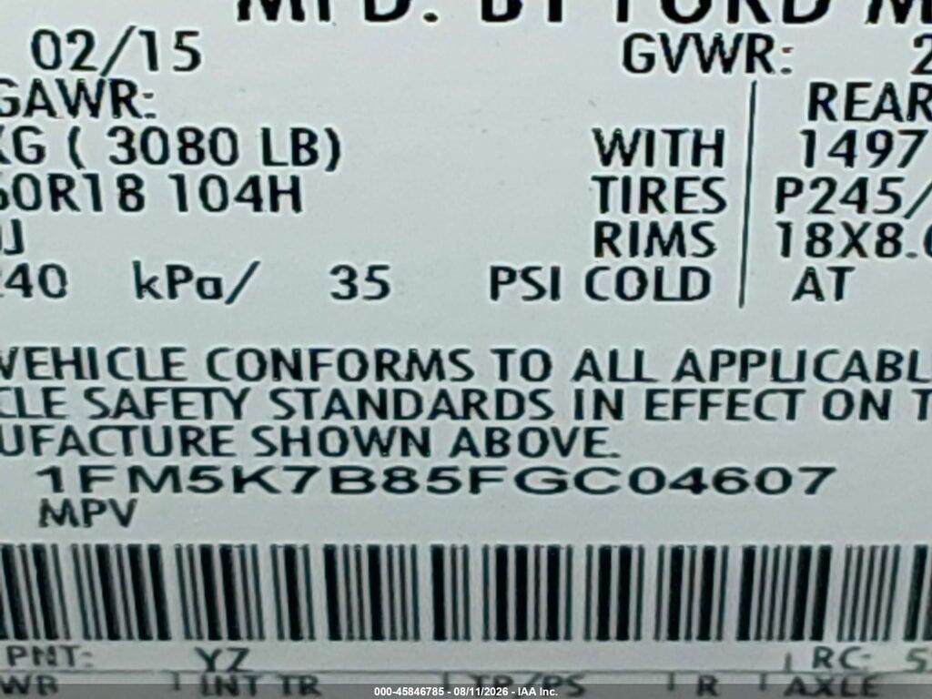 1FM5K7B85FGC04607 2015 FORD EXPLORER photo no. 9