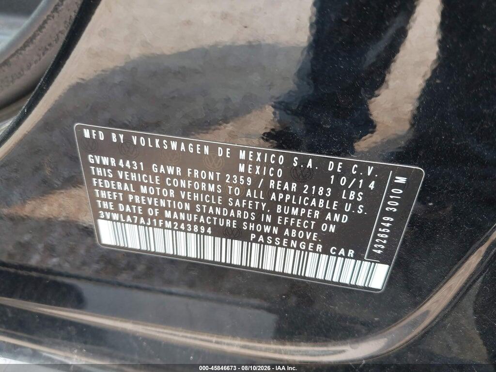 3VWLA7AJ1FM243894 2015 VOLKSWAGEN JETTA photo no. 9