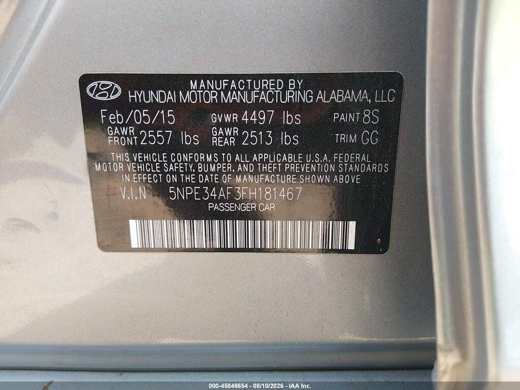 5NPE34AF3FH181467 2015 HYUNDAI SONATA photo no. 9