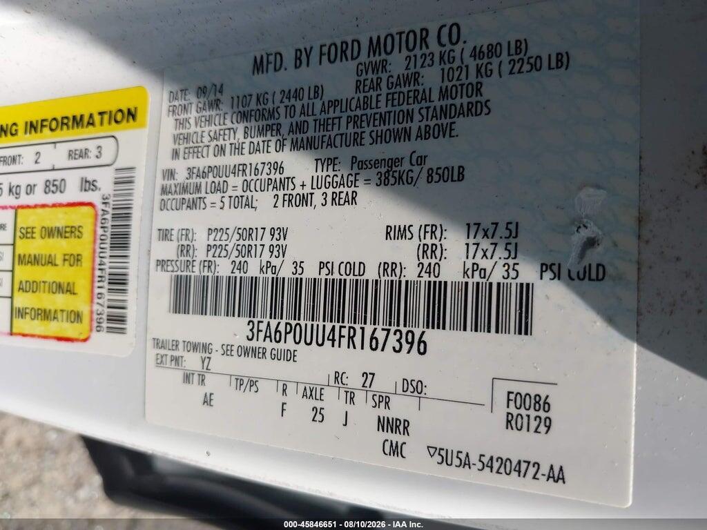 3FA6P0UU4FR167396 2015 FORD FUSION HYBRID photo no. 9