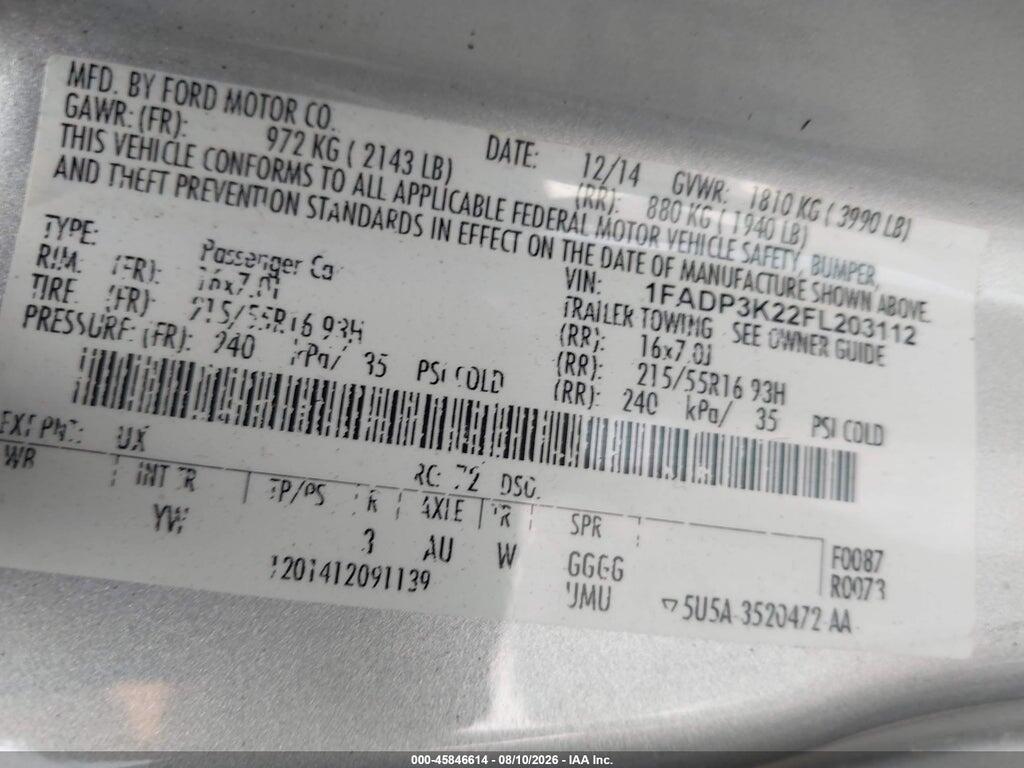 1FADP3K22FL203112 2015 FORD FOCUS photo no. 9