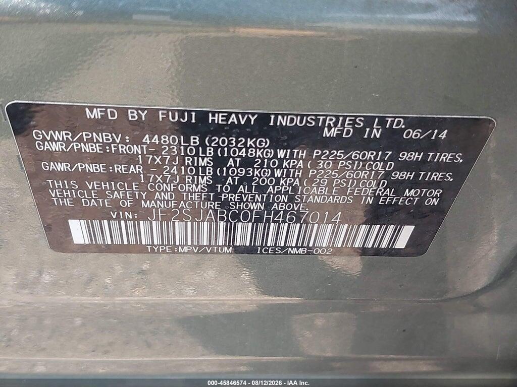 JF2SJABC0FH467014 2015 SUBARU FORESTER photo no. 9