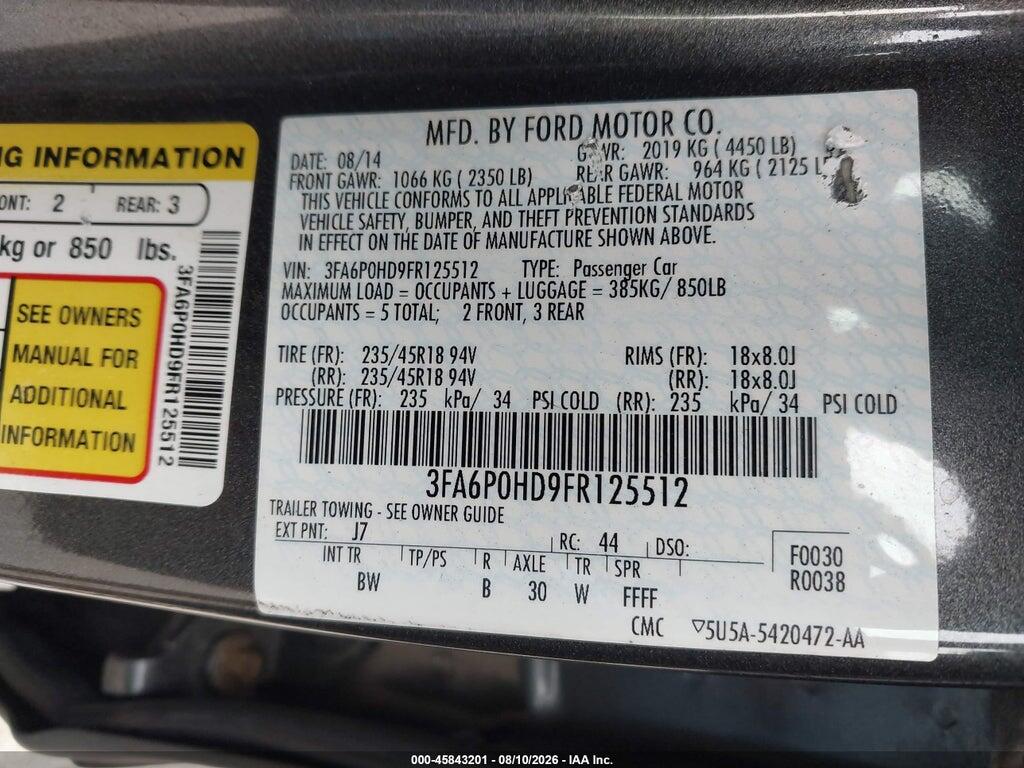 3FA6P0HD9FR125512 2015 FORD FUSION photo no. 9