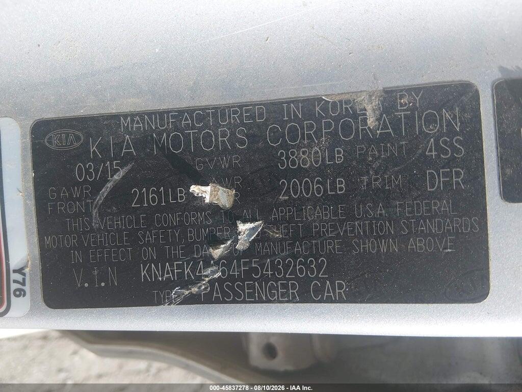 KNAFK4A64F5432632 2015 KIA FORTE photo no. 9