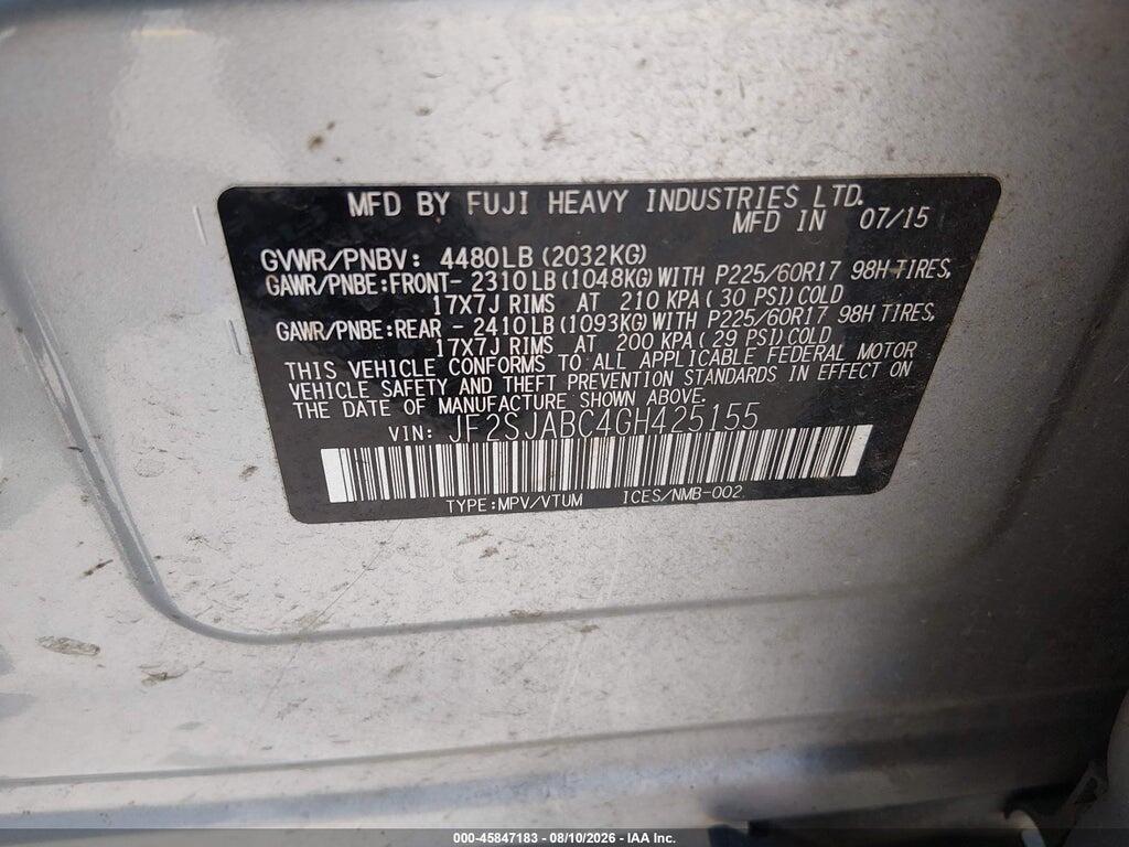 JF2SJABC4GH425155 2016 SUBARU FORESTER photo no. 9