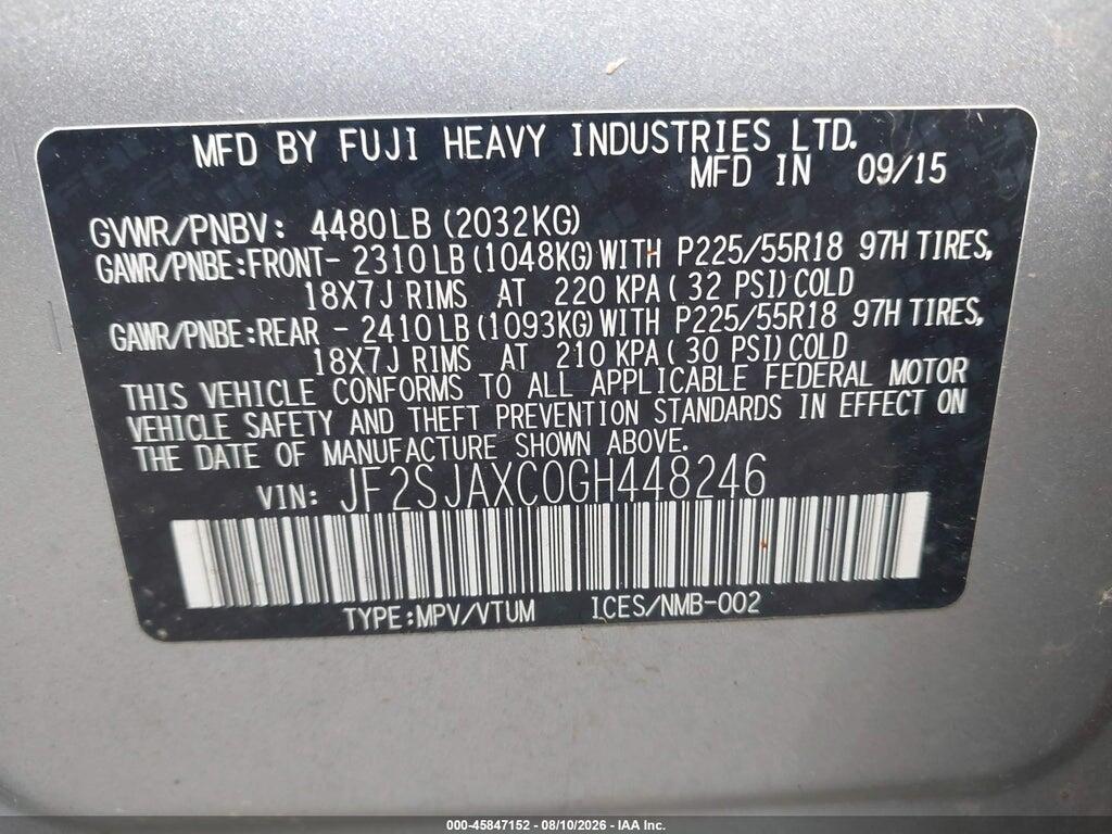 JF2SJAXC0GH448246 2016 SUBARU FORESTER photo no. 9