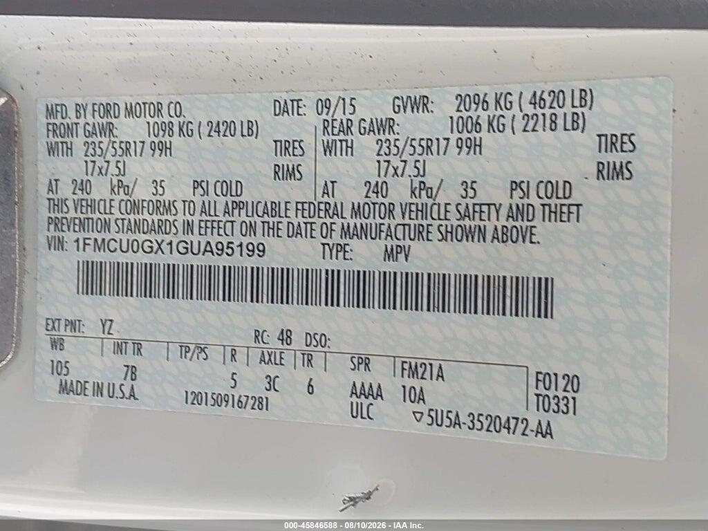 1FMCU0GX1GUA95199 2016 FORD ESCAPE photo no. 9