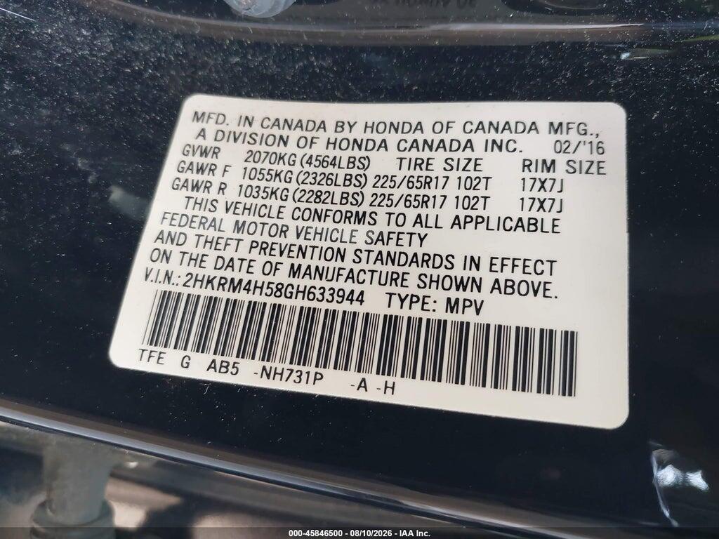 2HKRM4H58GH633944 2016 HONDA CR-V photo no. 9