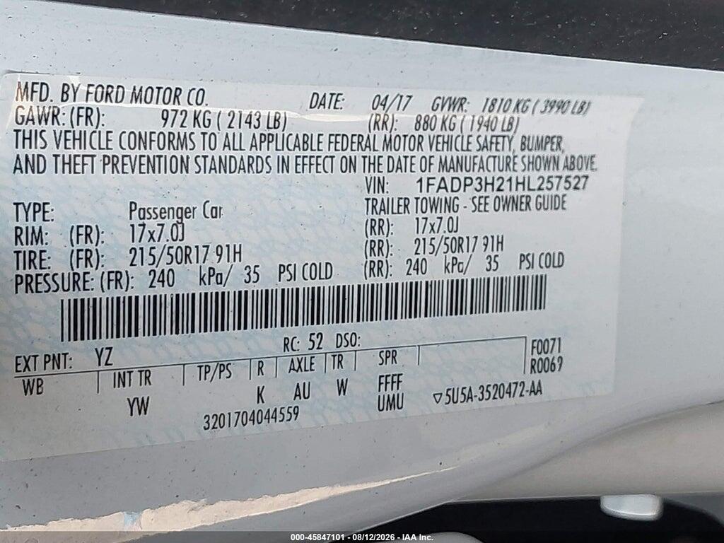 1FADP3H21HL257527 2017 FORD FOCUS photo no. 9
